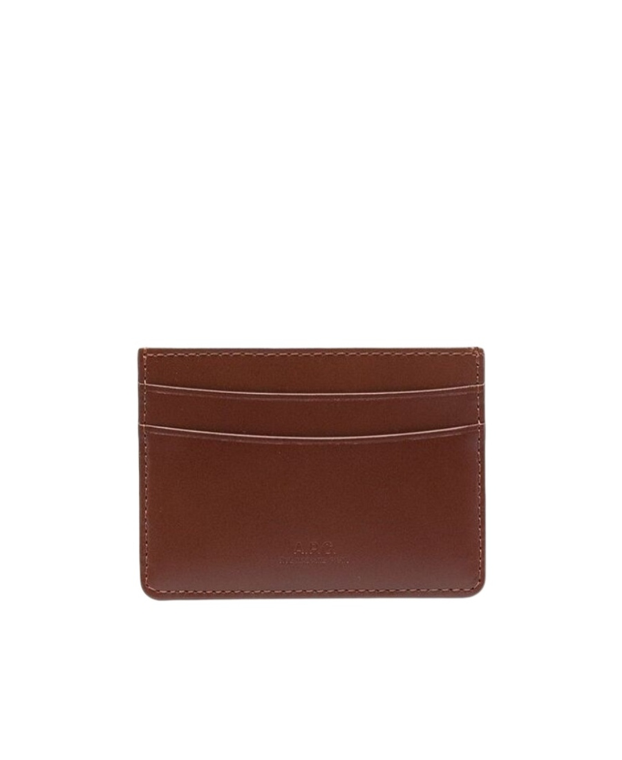 Apc A.p.c. Men Brown Leather Card Holder In Brown