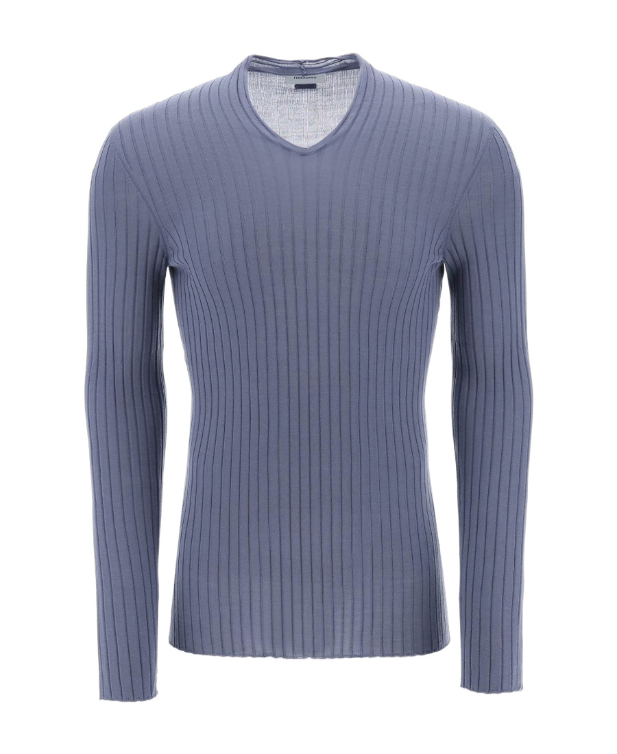 Ferragamo Salvatore  Ribbed-knit Sweater In Blue