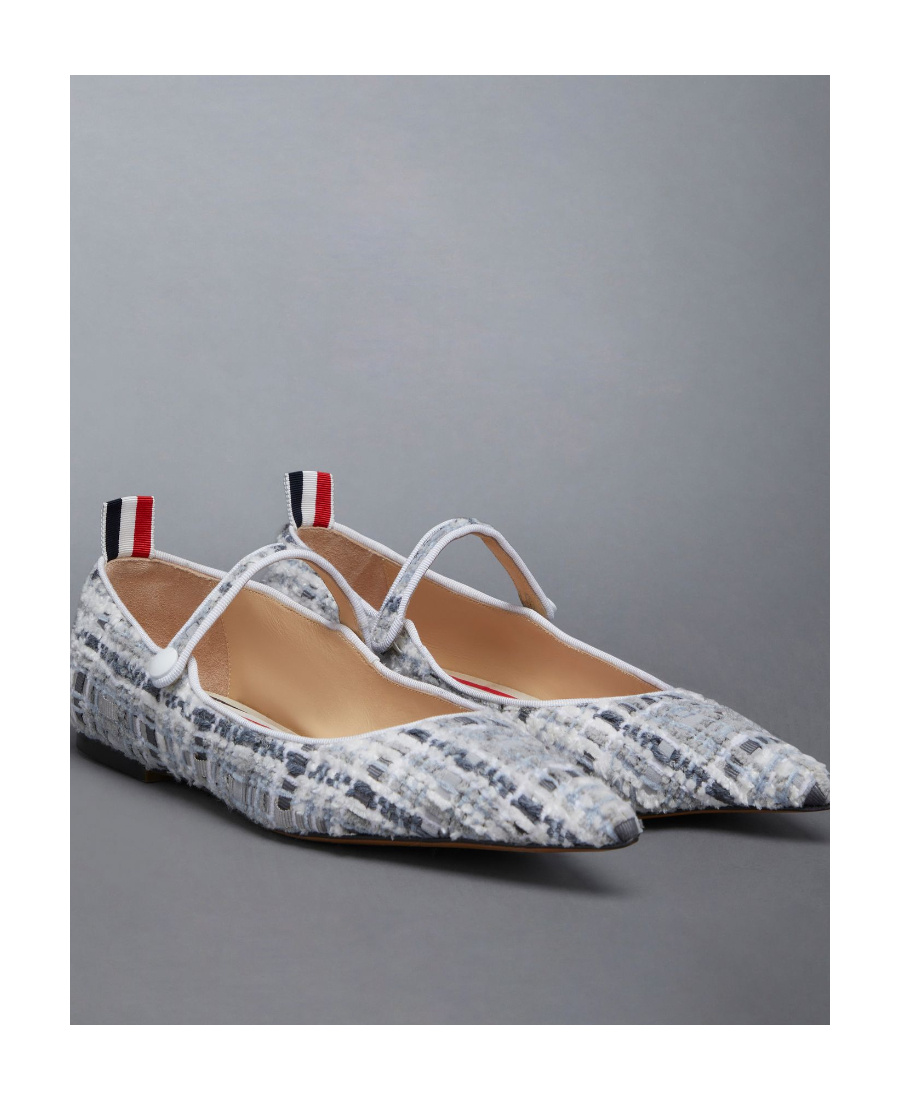 Thom Browne Tweed Ballerina Shoes In Gray
