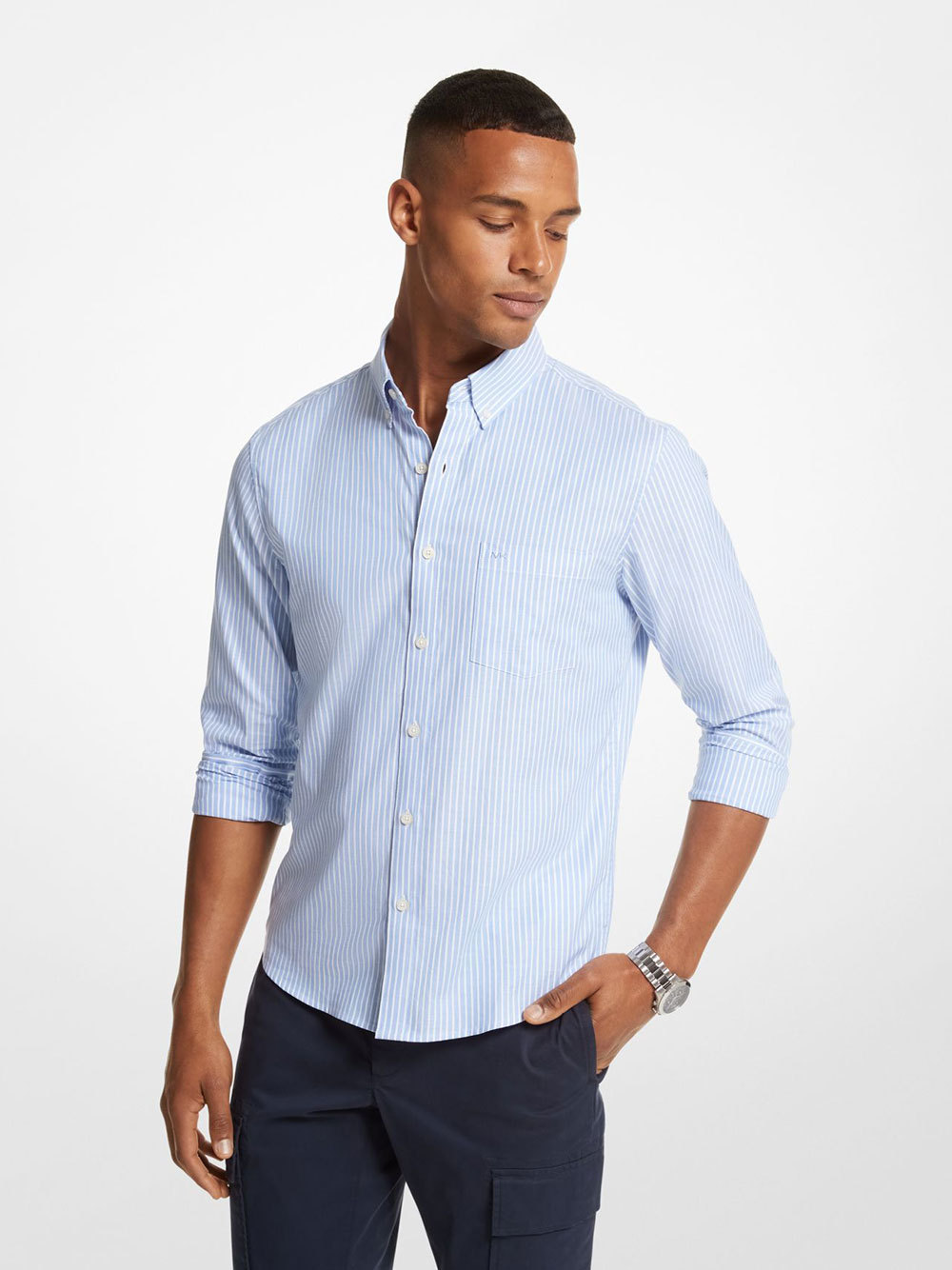 Michael Kors Vertical Stripe Long-sleeved Shirt In Blue