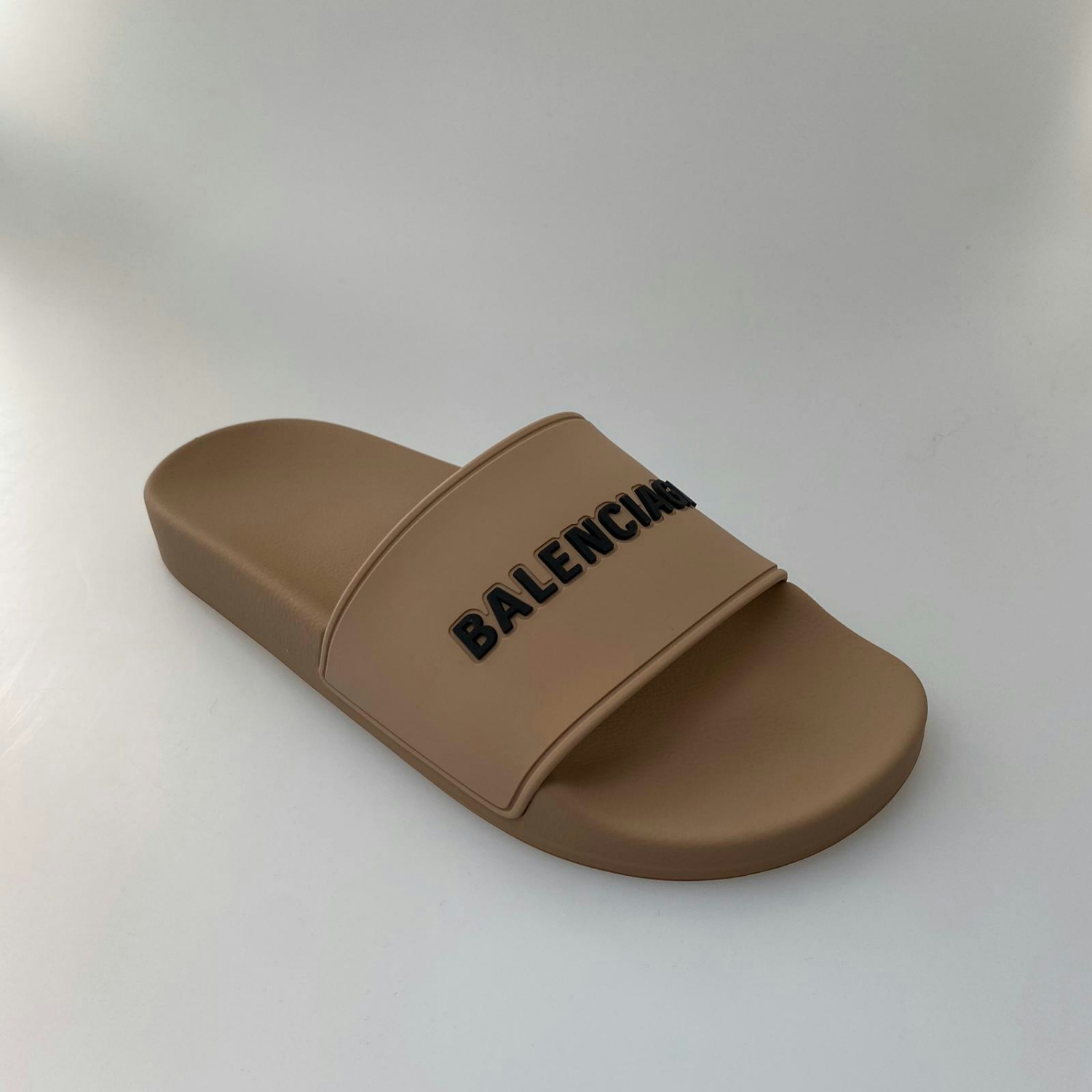 Balenciaga Logo Rubber Pool Slide Sandals In Brown