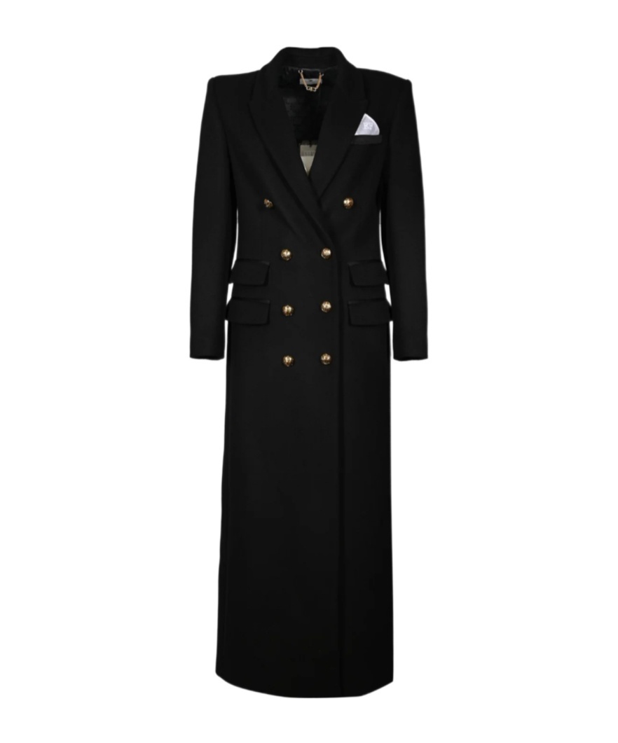 Elisabetta Franchi Long Double-breasted Coat With Gold Buttons In Black