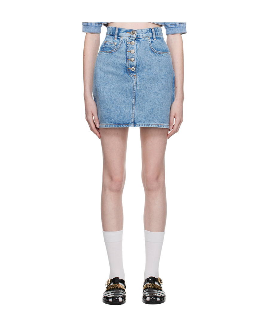 Moschino Button Skirt Denim Miniskirt In Nude