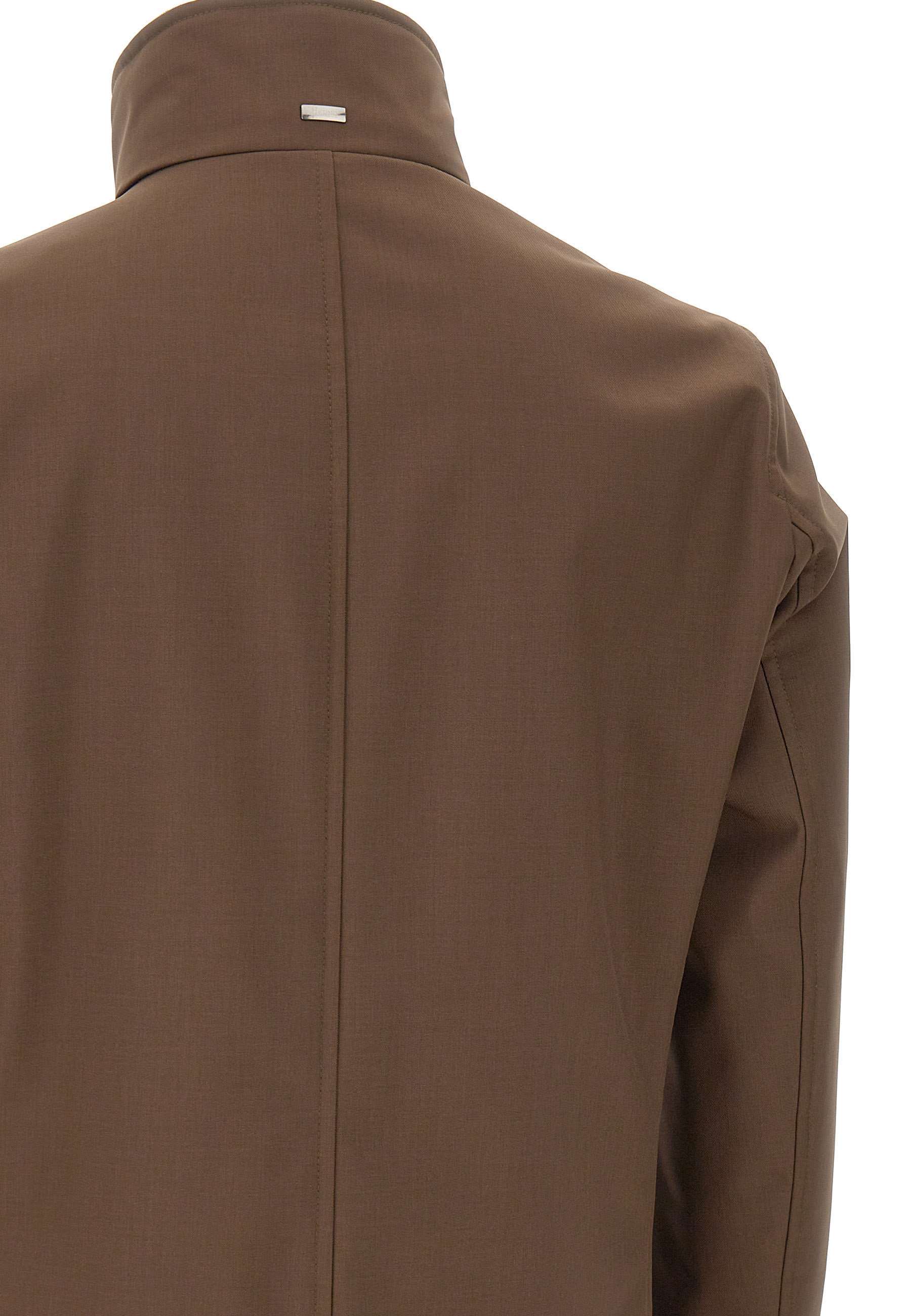 Herno Carcoat In Woolen Melange Twill In Brown