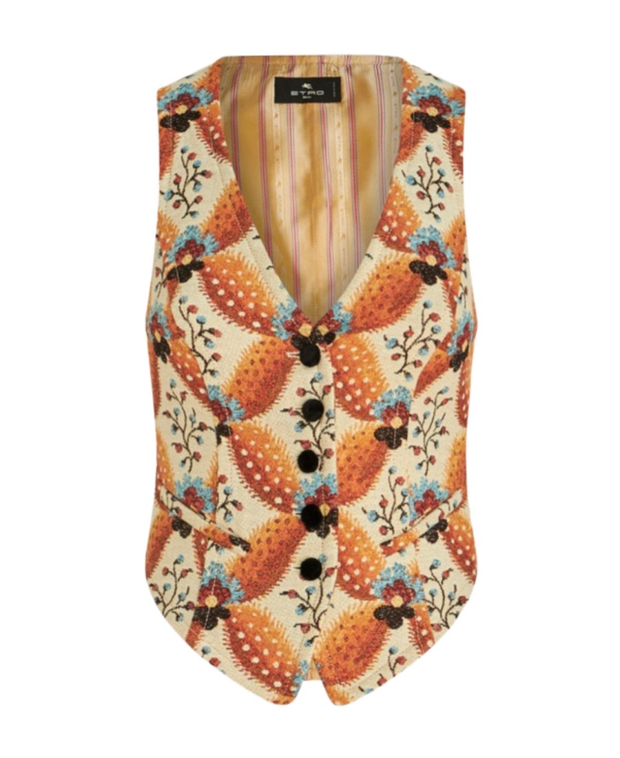 Etro Floral-jacquard Pattern Waistcoat In Nude