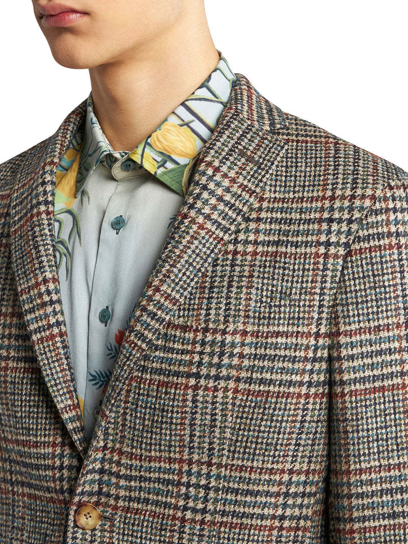 Etro Blazer In Beige Linen And Cotton Blend Men In Multicolor