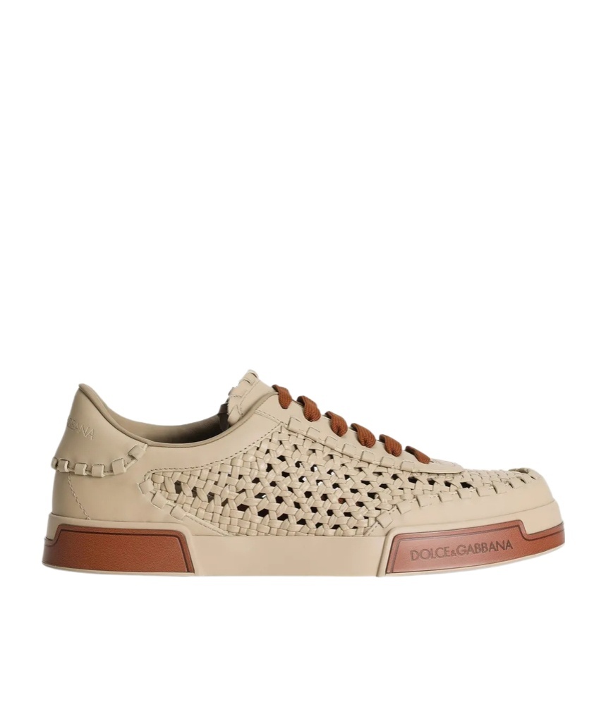 Dolce & Gabbana Cappuccino Leather Portofino Sneakers In Nude
