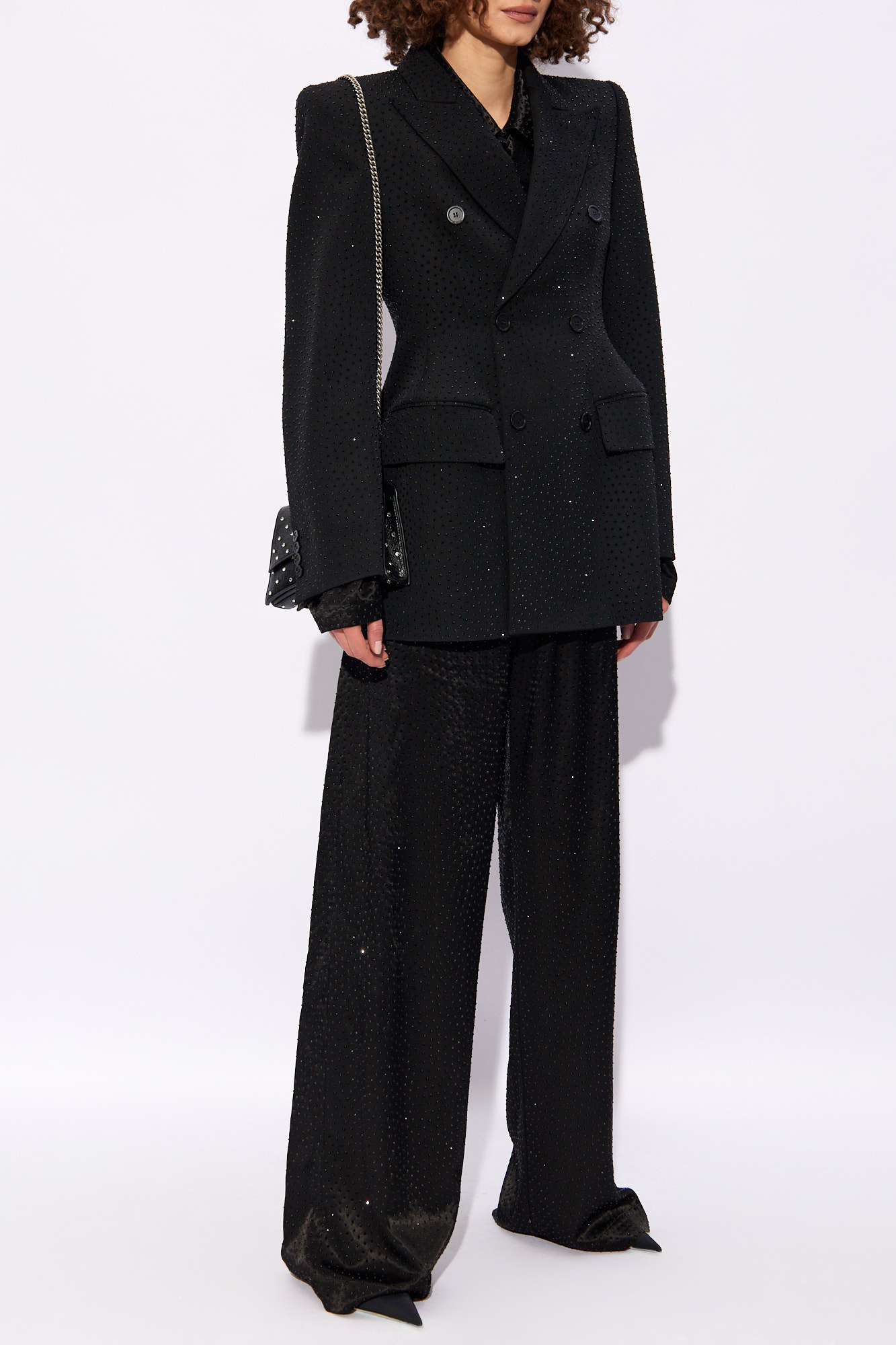 Balenciaga Double-breasted Rhinestone-embellished Blazer In Black