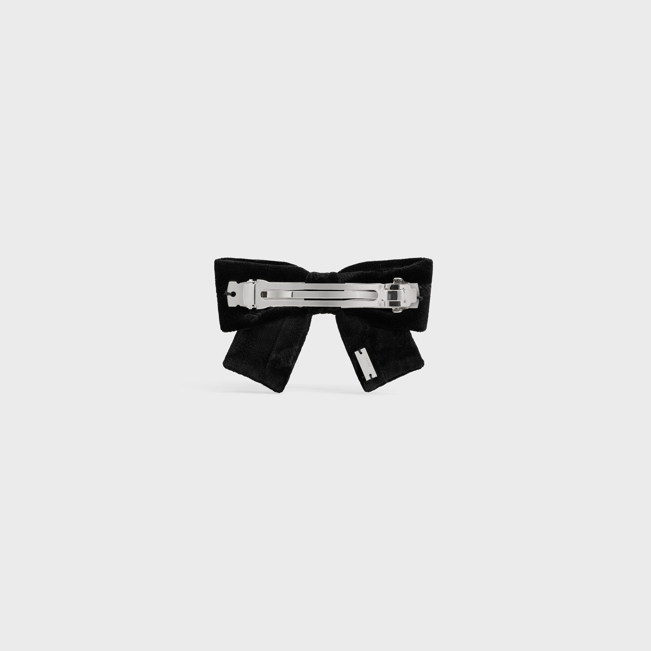 Celine Stamped Ribbon Hair Clip In Polyester And Brass With Rhodium Finish In Black