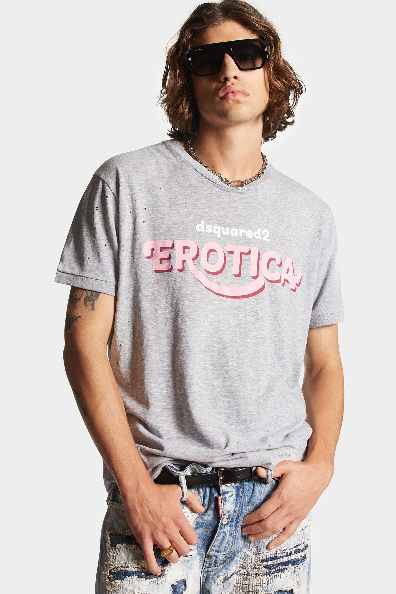 Dsquared2 Crew Neck Jersey T-shirt With Distressed Effect In Gray