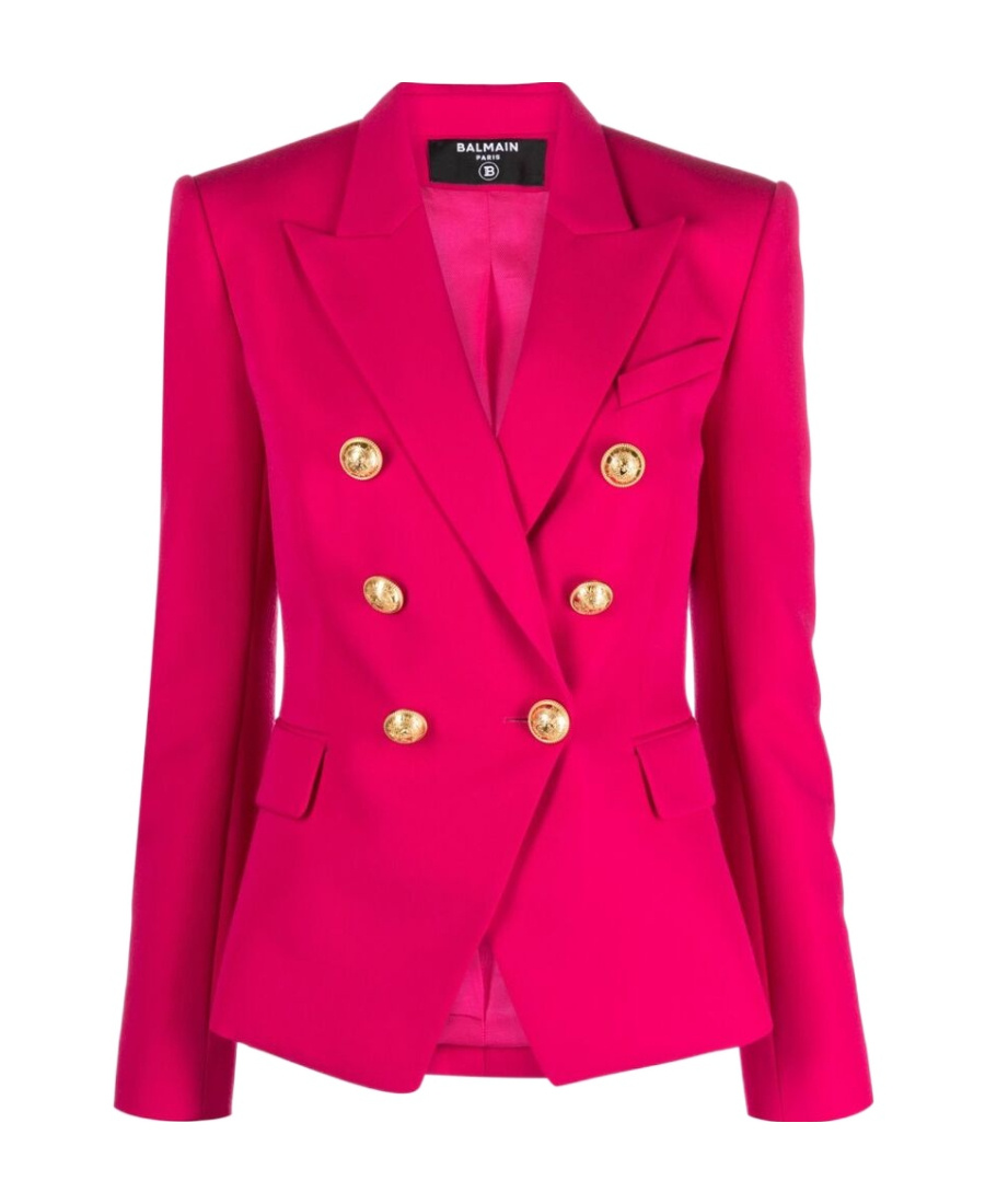 Balmain Double-breasted Grain De Poudre Cotton Blazer In Red