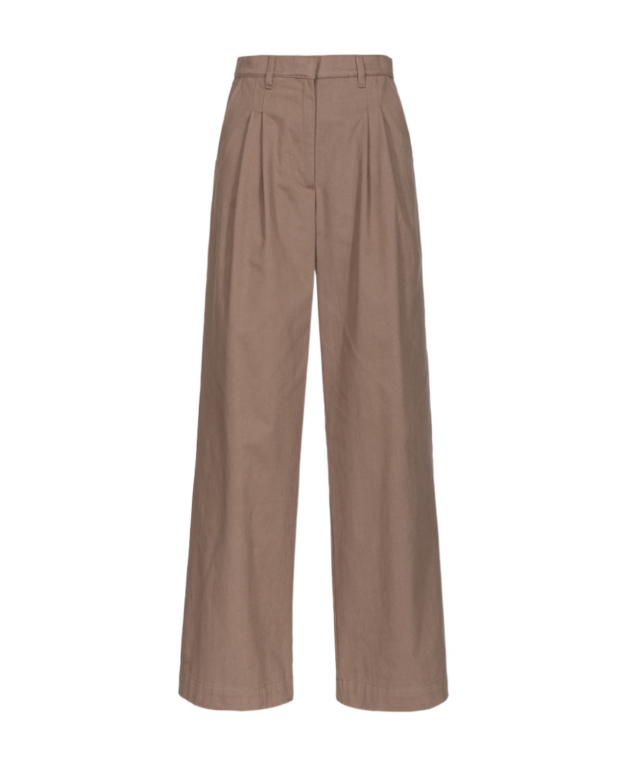 Pinko Wide-leg Cotton Trousers In Brown