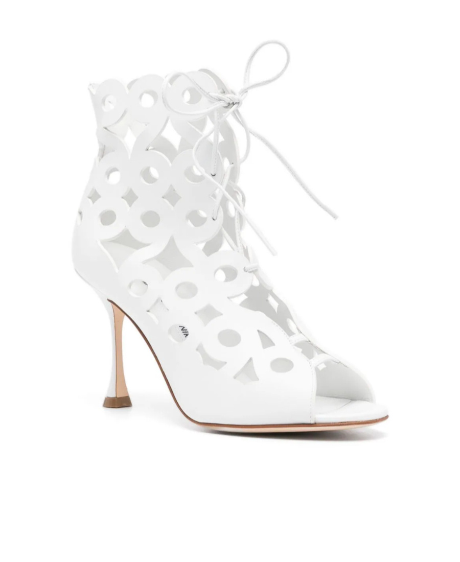 Manolo Blahnik Taralo Pointed Toe Cut-out Leather Pumps In White