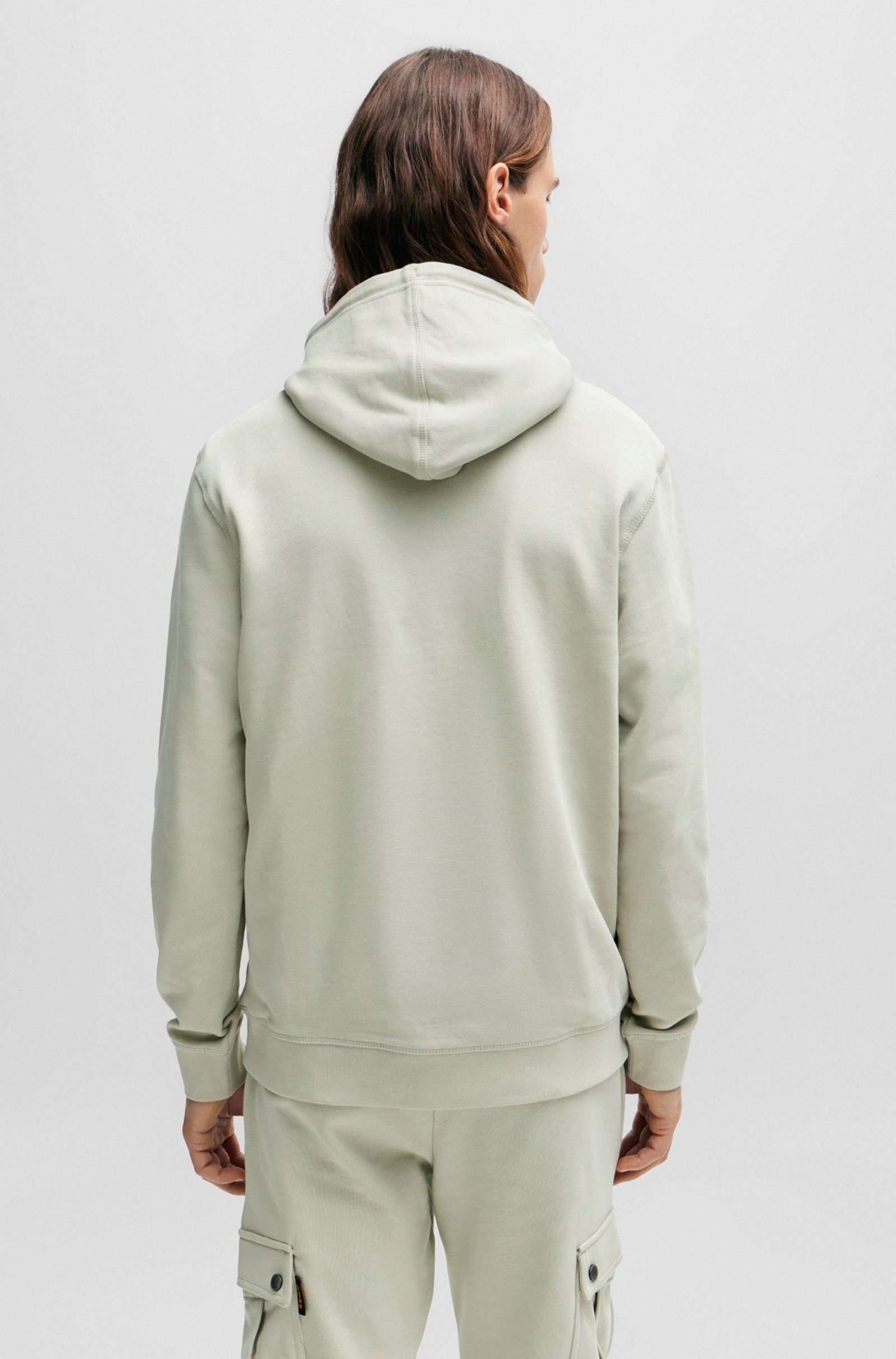 Hugo Boss Cotton-terry Hoodie With Logo Patch In Gray