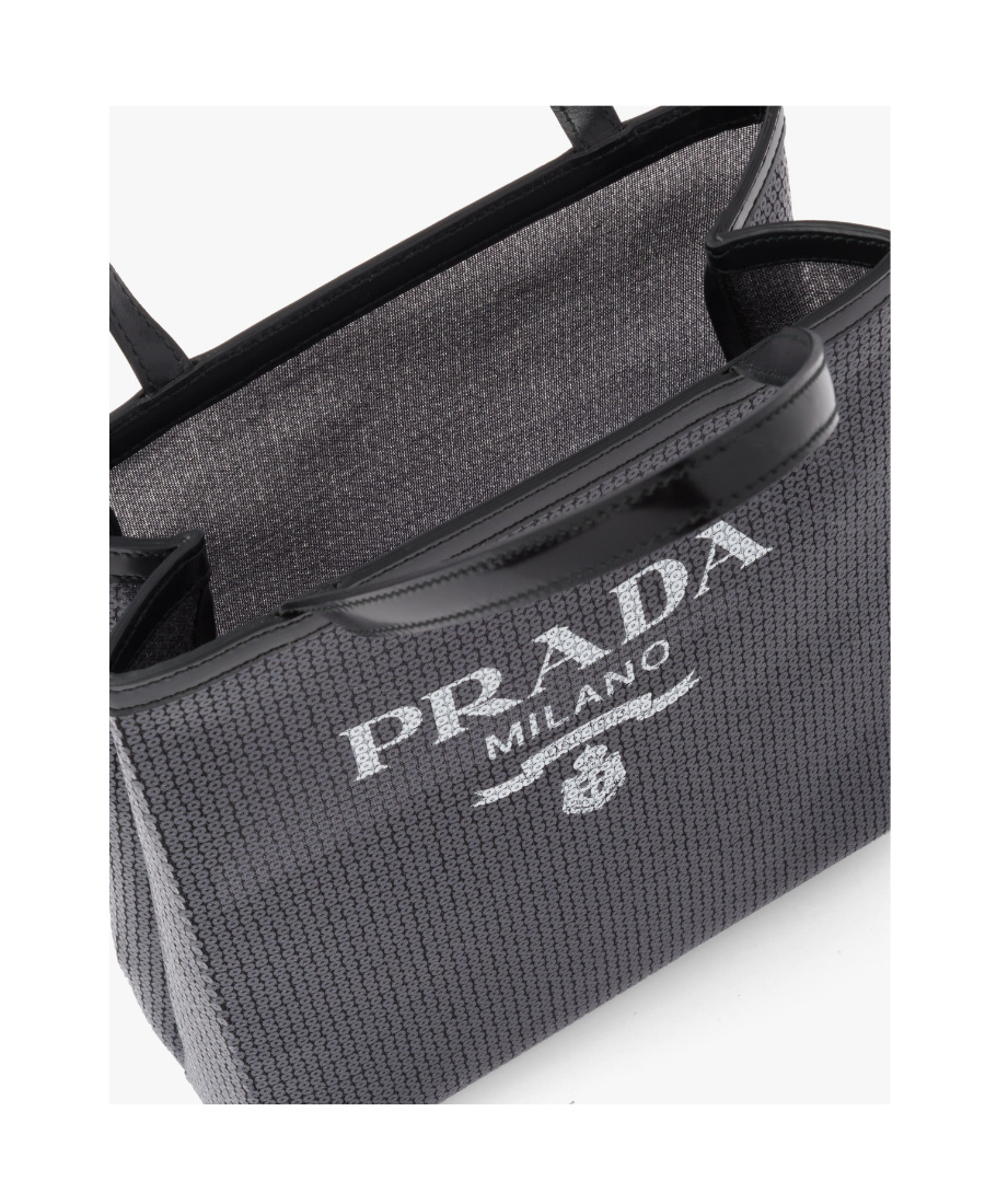 Prada Small Sequined Mesh Tote Bag In Black