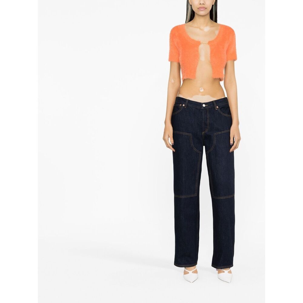 Jacquemus Logo-plaque Cropped Cardigan In Orange