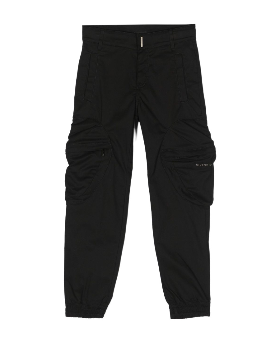 Givenchy Kids Logo Lettering Gabardine Trousers In Black