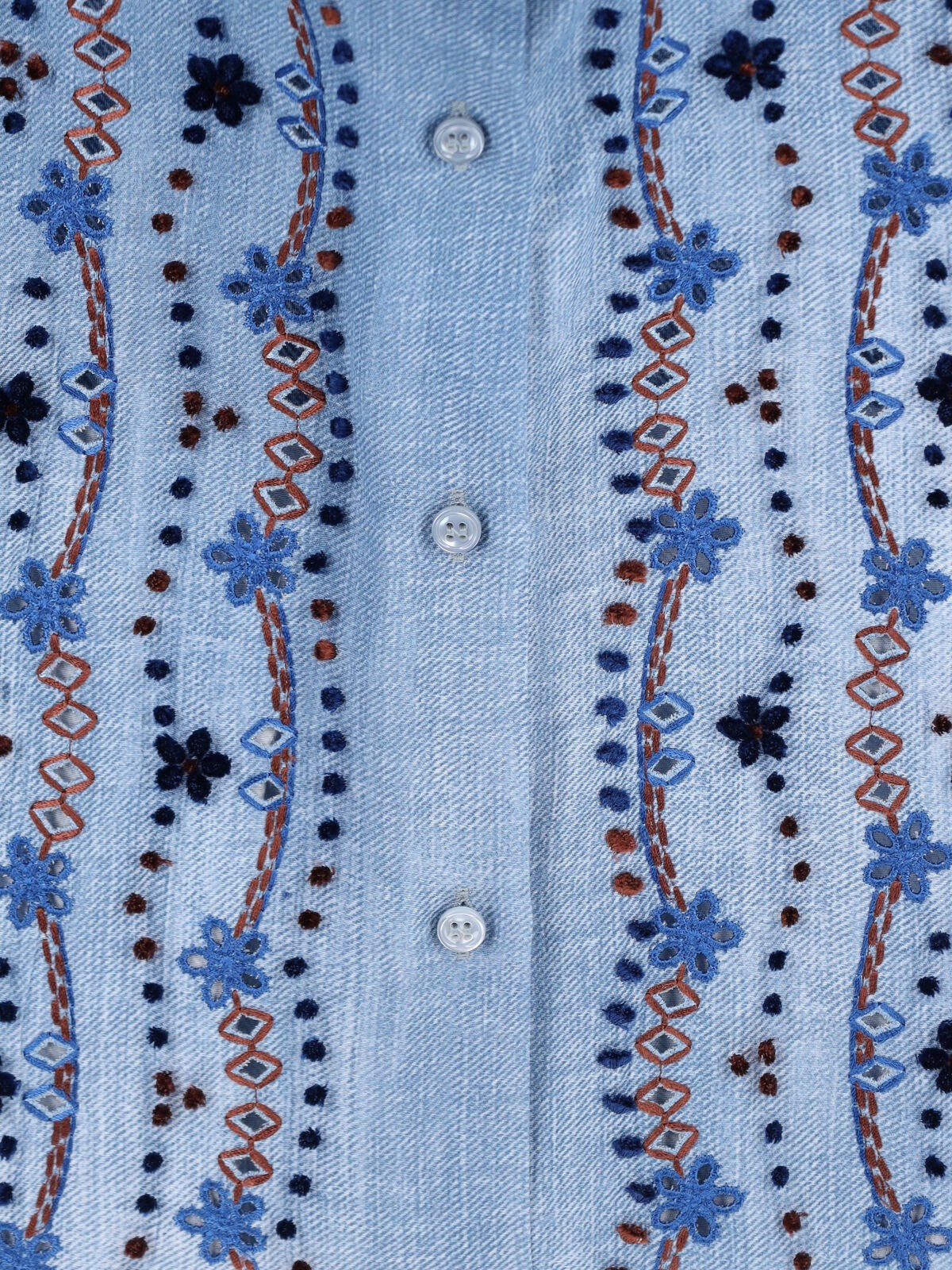 Ermanno Scervino Embroidered Lace-up Sheer Long Sleeve Top In Blue