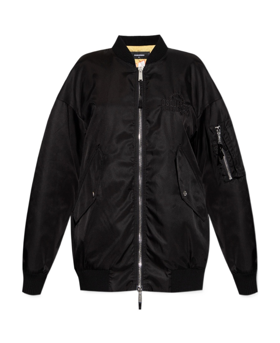 Dsquared2 Oversized Leather Bomber Jacket In Black