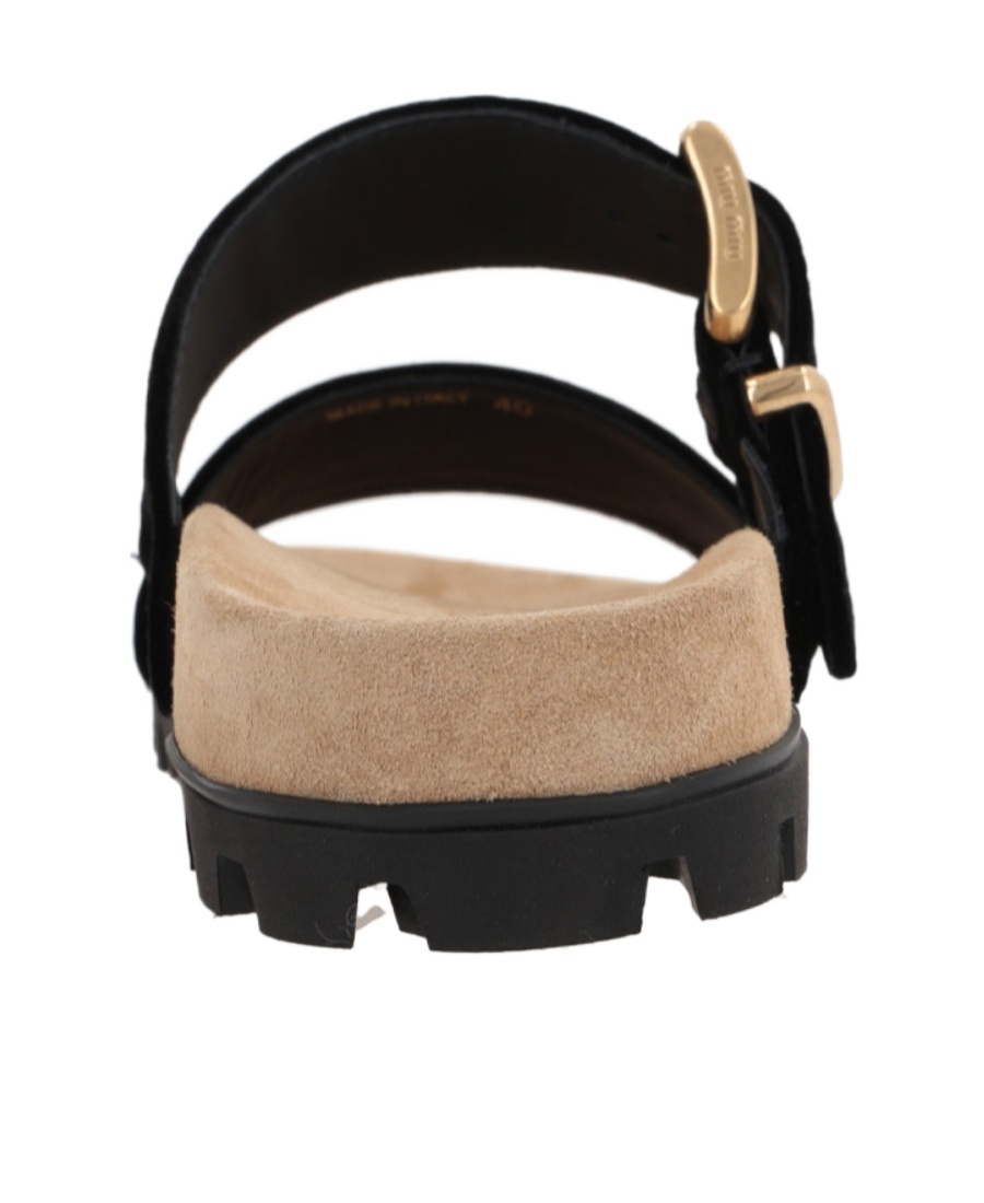 Miu Miu Suede Buckle Sandals In Black