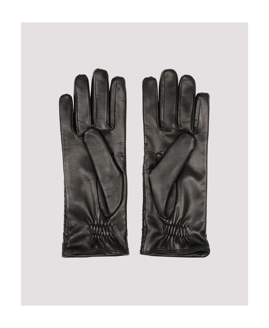 Bottega Veneta Intreciato Knitted Leather Gloves In Black