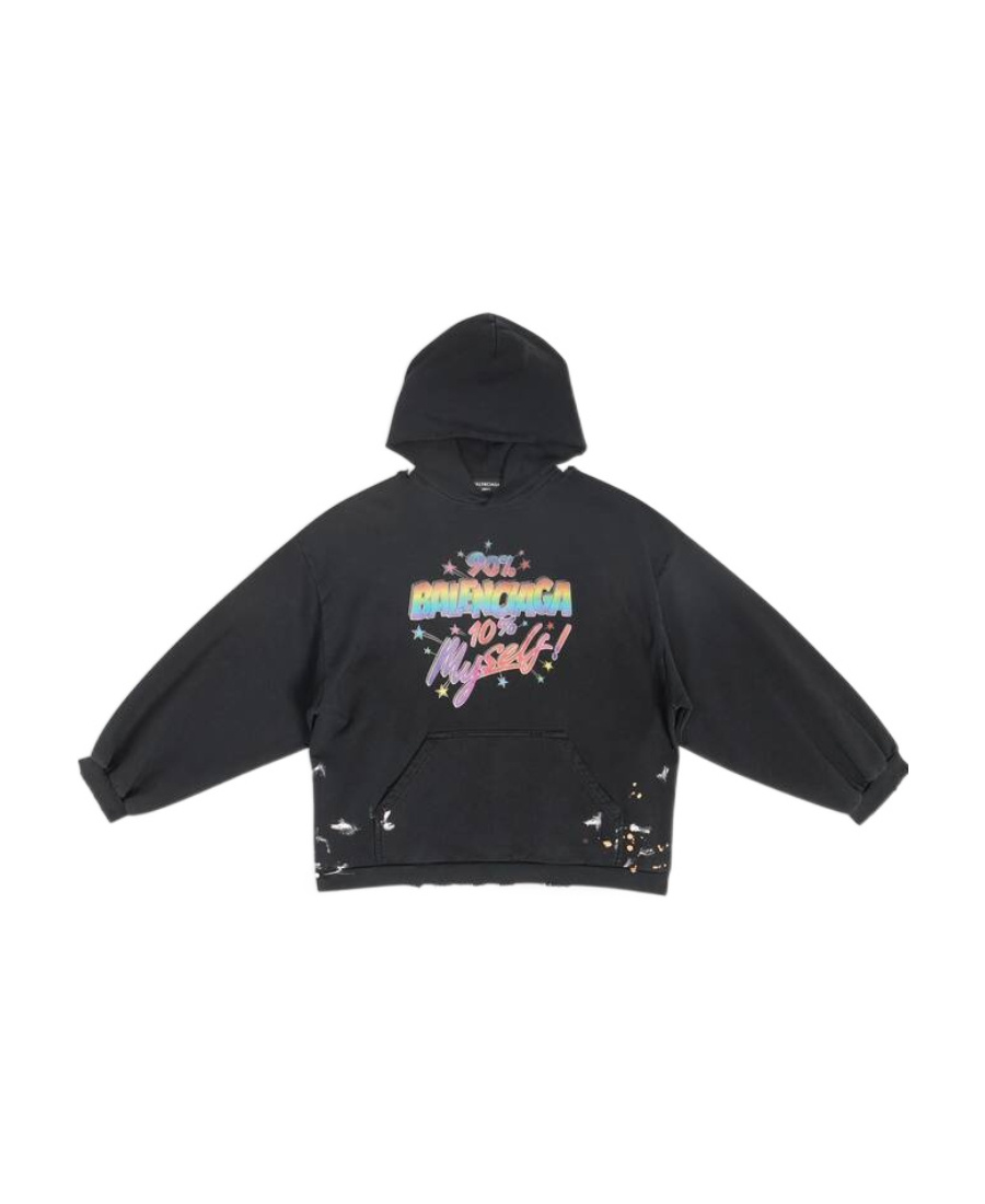 Balenciaga Logo Typographic-print Splatter Paint Hoodie In Black