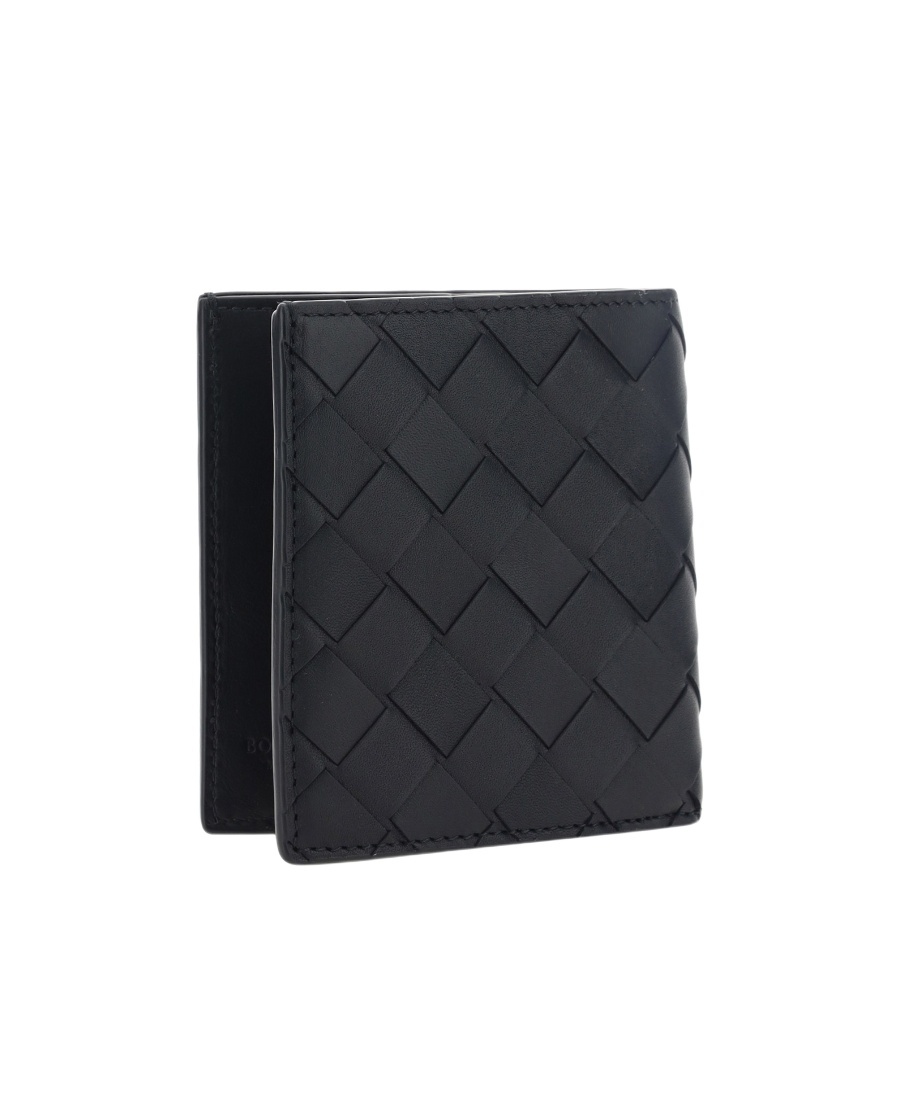 Bottega Veneta Bi-fold Intrecciato Leather Wallet In Black