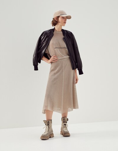 Brunello Cucinelli Round-collar Short-sleeve Sweater In Nude