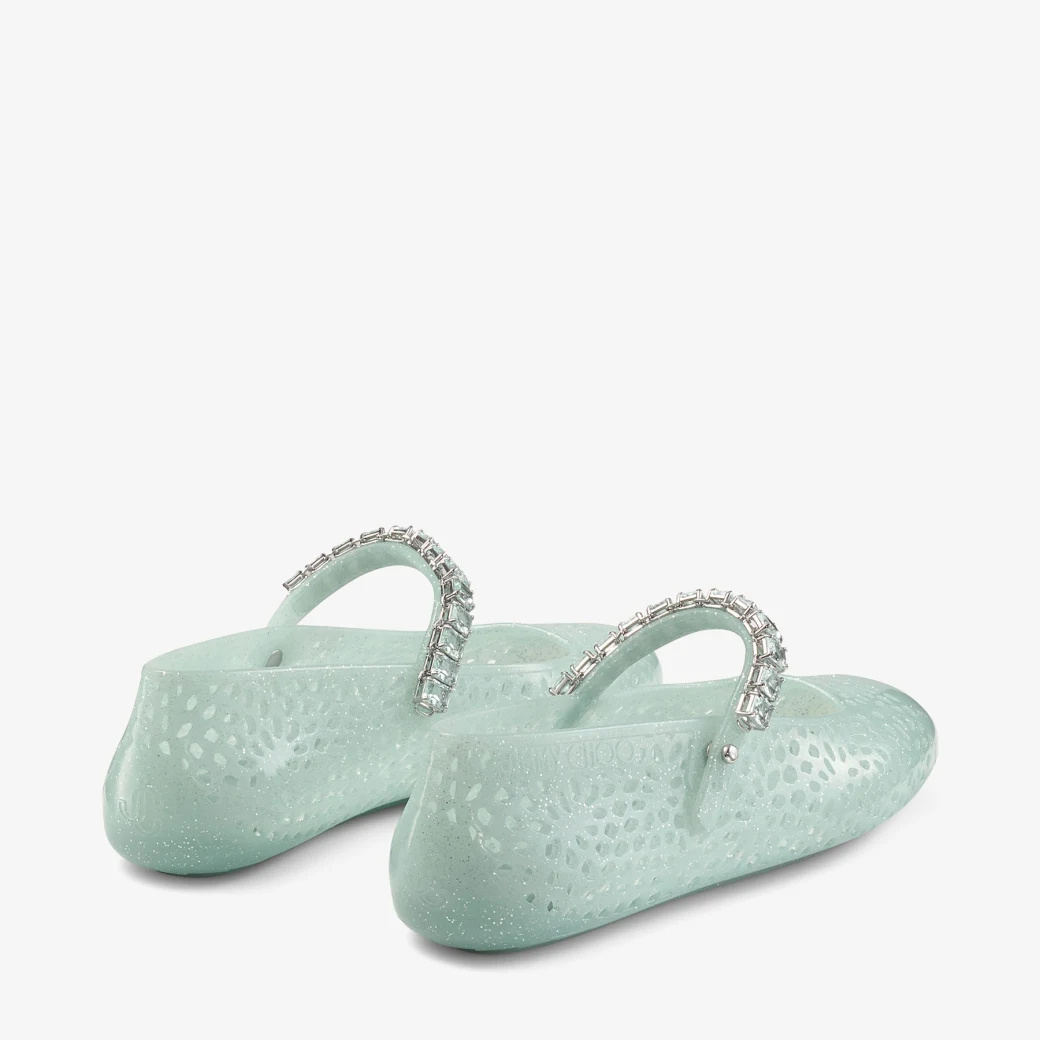 Jimmy Choo Light Green Jelly Ballet Flats With Crystal In Green