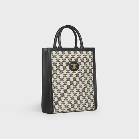 Celine Capas Small Trimphe Embroidered Fabric Vertical Handbag In Black