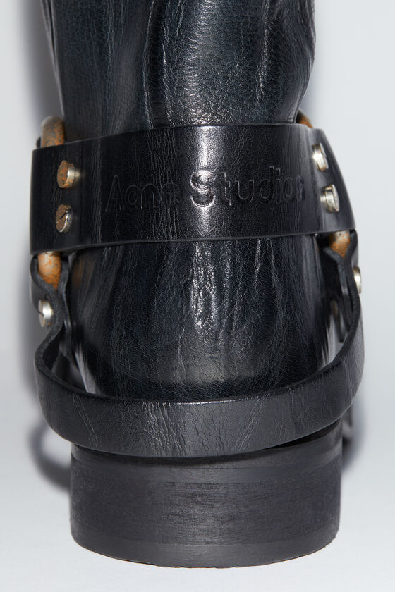 Acne Studios Leather Buckle Boots In Gray