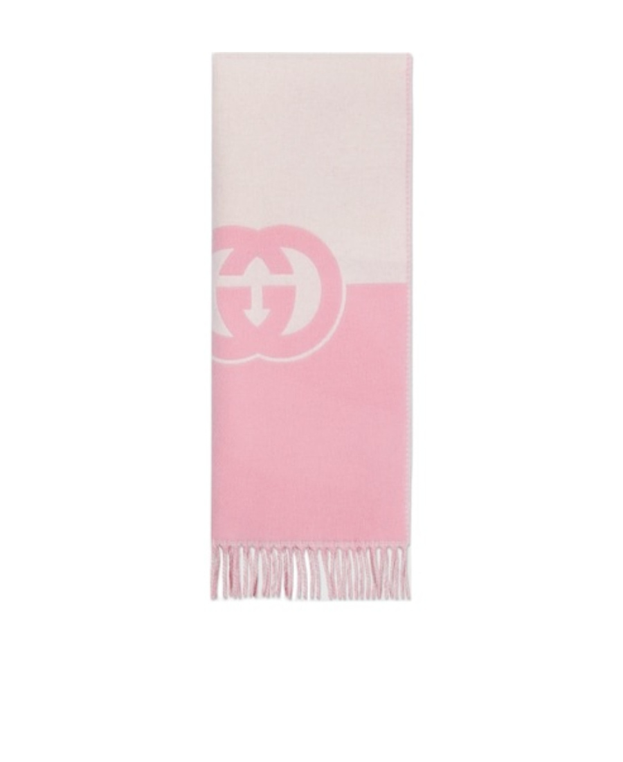Gucci Wool Cashmere Scarf With Interlocking G In Pink