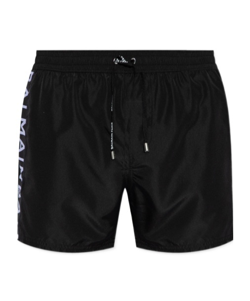 BALMAIN LOGO-STRIPE SWIM SHORTS