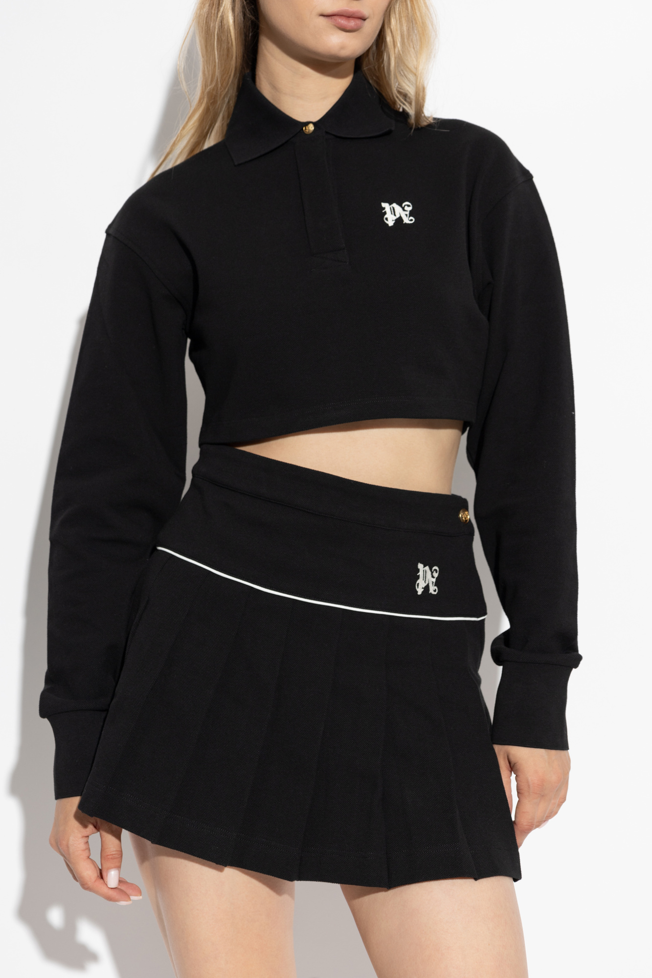 Palm Angels Monogram Polo Top In Black
