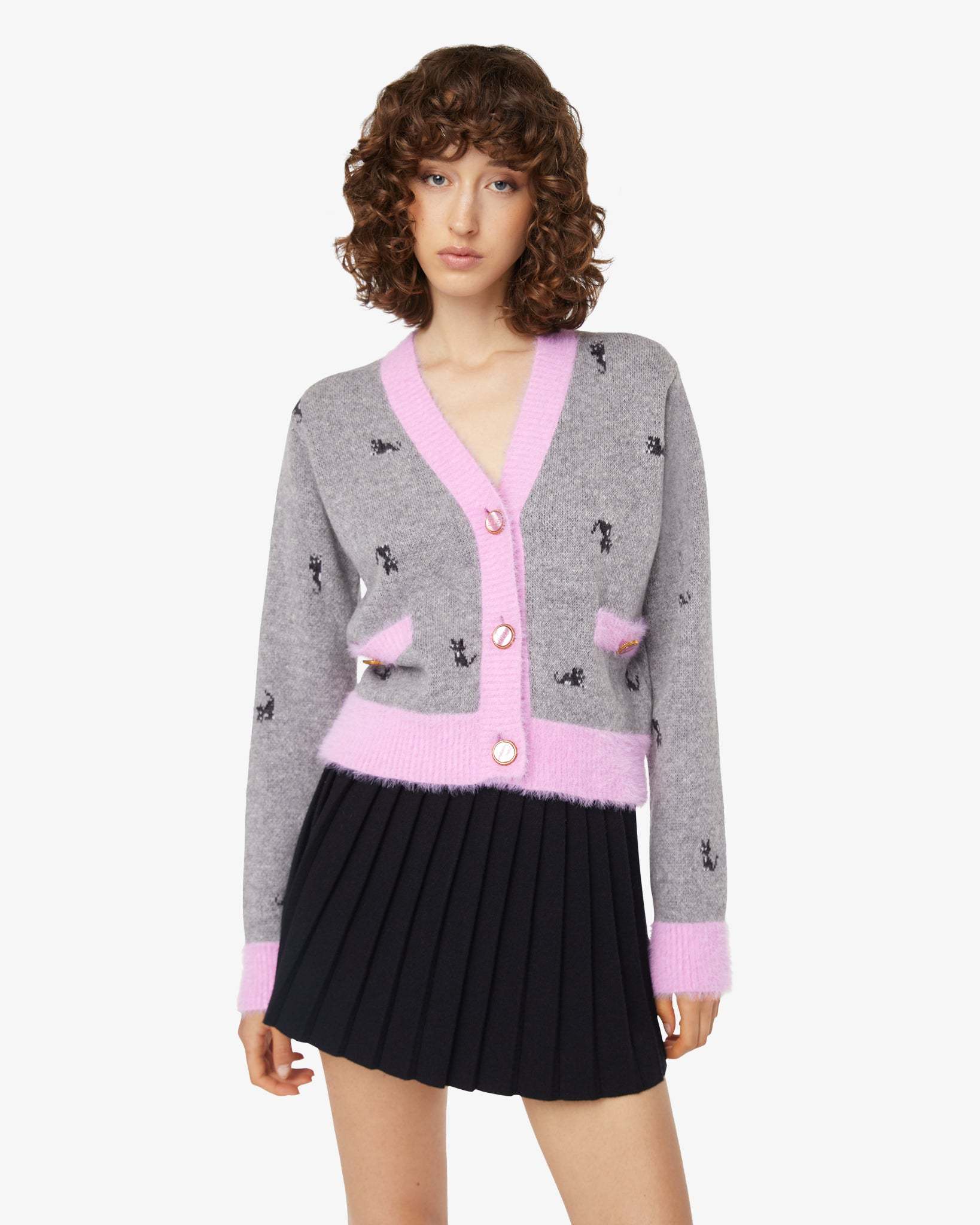 Gcds Kittho Cardigan In Gray And Pink Wool Blend In Gray