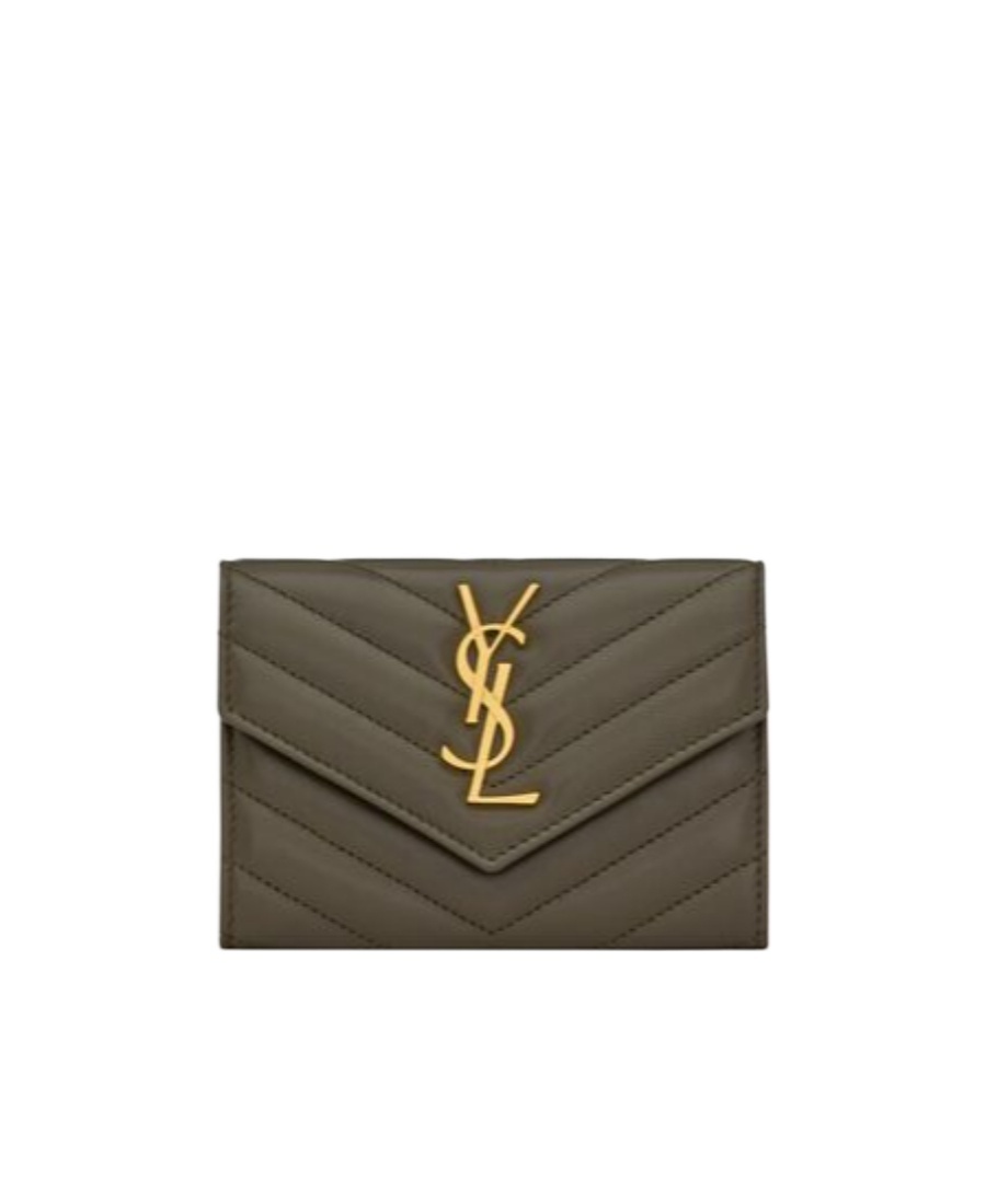 Saint Laurent Monogram Quilted Wallet In Green