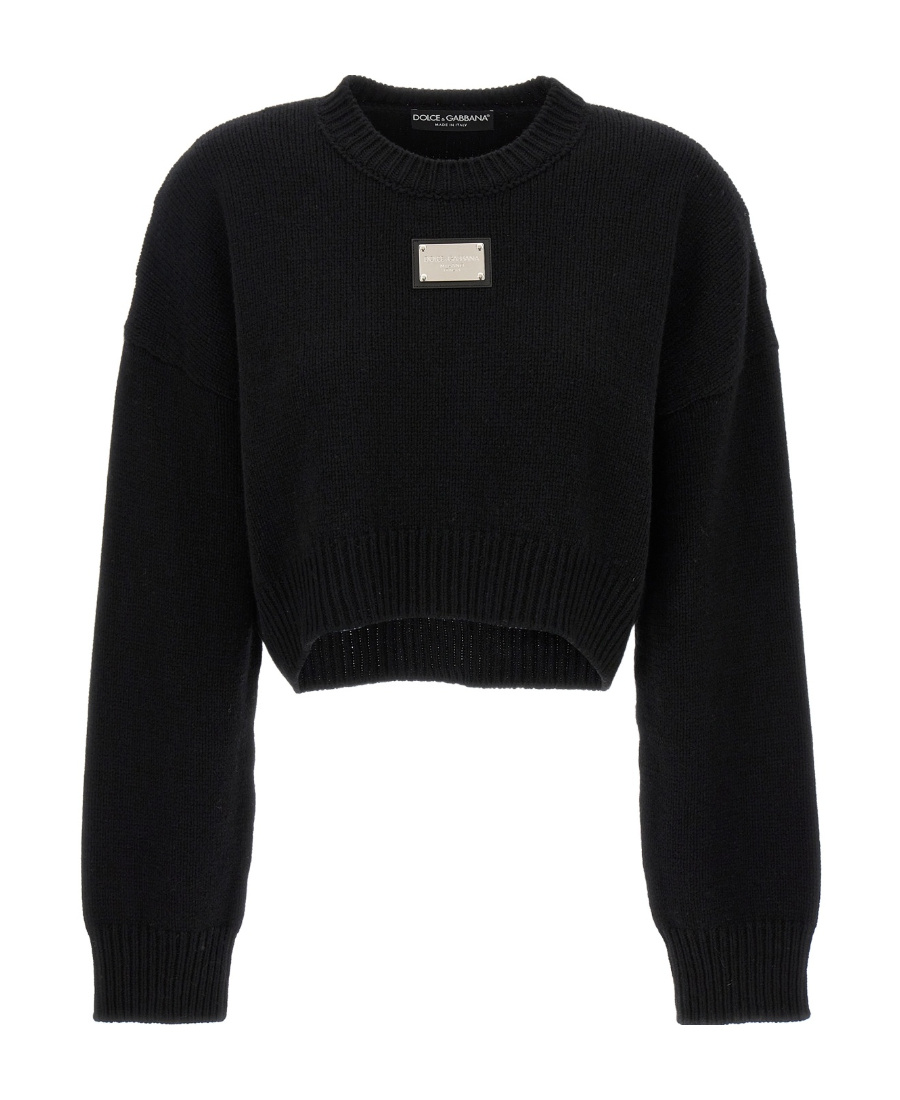 DOLCE & GABBANA LOGO-PLAQUE CROPPED JUMPER