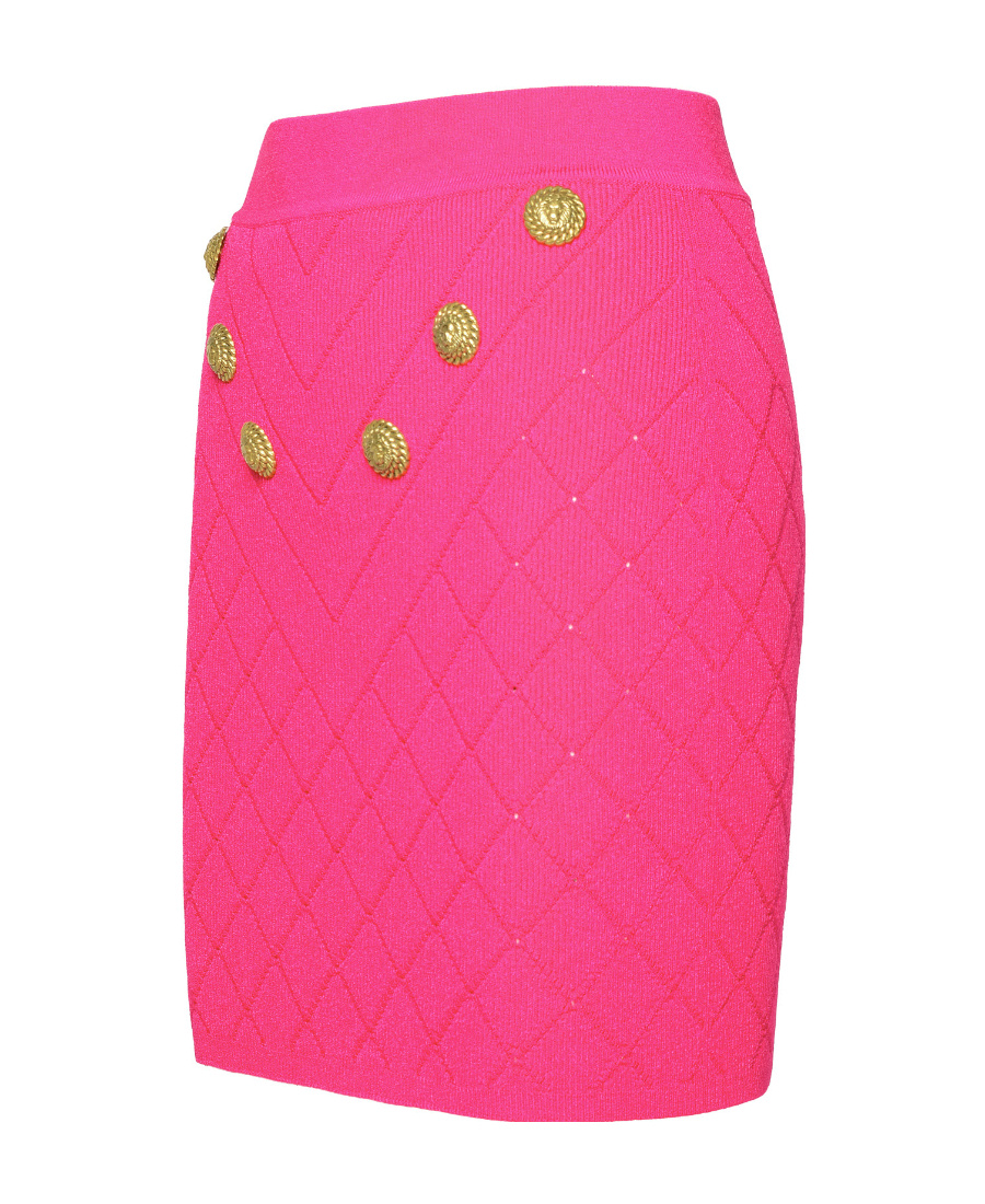Balmain Embellished Knit Miniskirt In Pink
