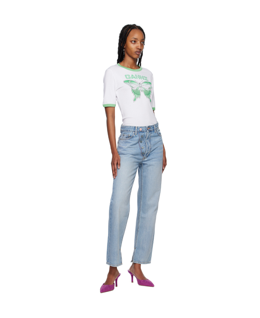 Ganni Elastic Short-sleeved T-shirt In White