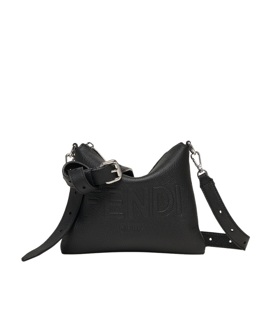 Fendi Logo-embossed Leather Messenger Bag In Black