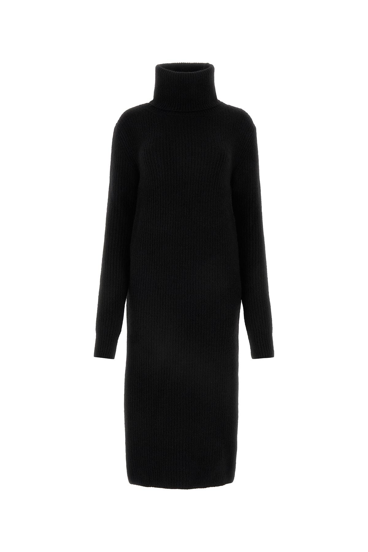 Saint Laurent Turtleneck Ribbed Dress In Black