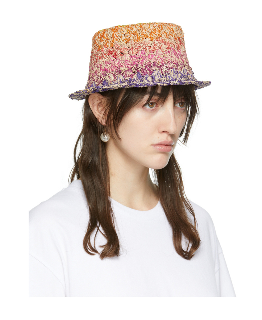 Isabel Marant Multicolor Raffia Hat In White