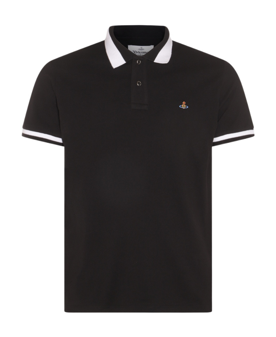 Vivienne Westwood Polo Shirt With Striped Collar Detail In Black