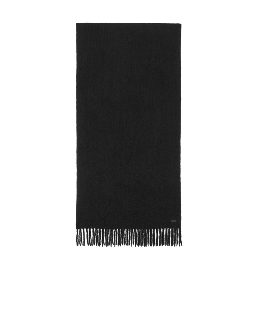 Saint Laurent Fringes Wool Blend Scarf In Black