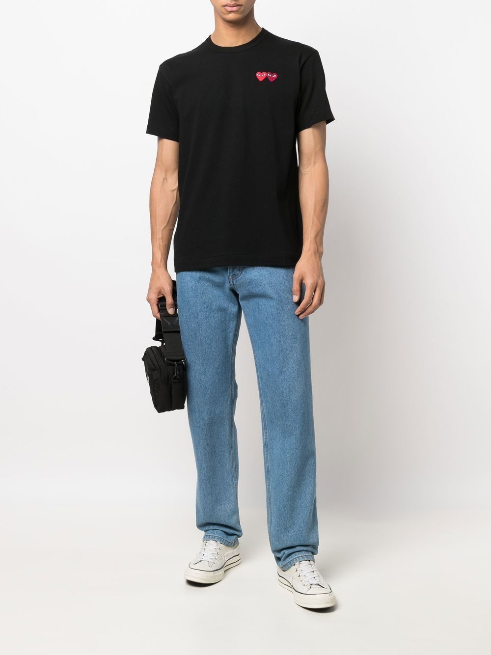 Comme Des Garçons Play Double Heart Patch Short Sleeve T-shirt In Black