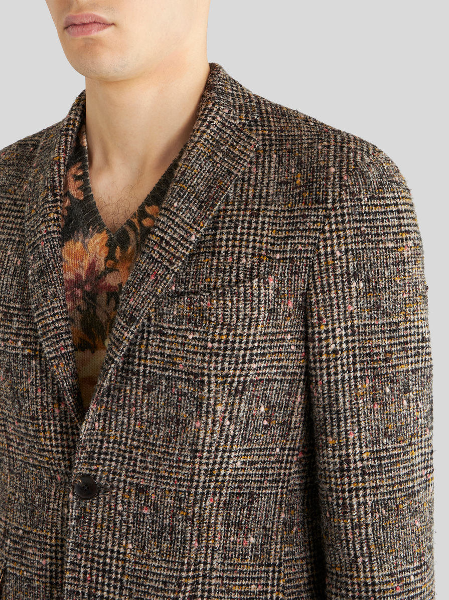 Etro Check Pattern Notch Lapel Jacket With Front Pockets In Brown