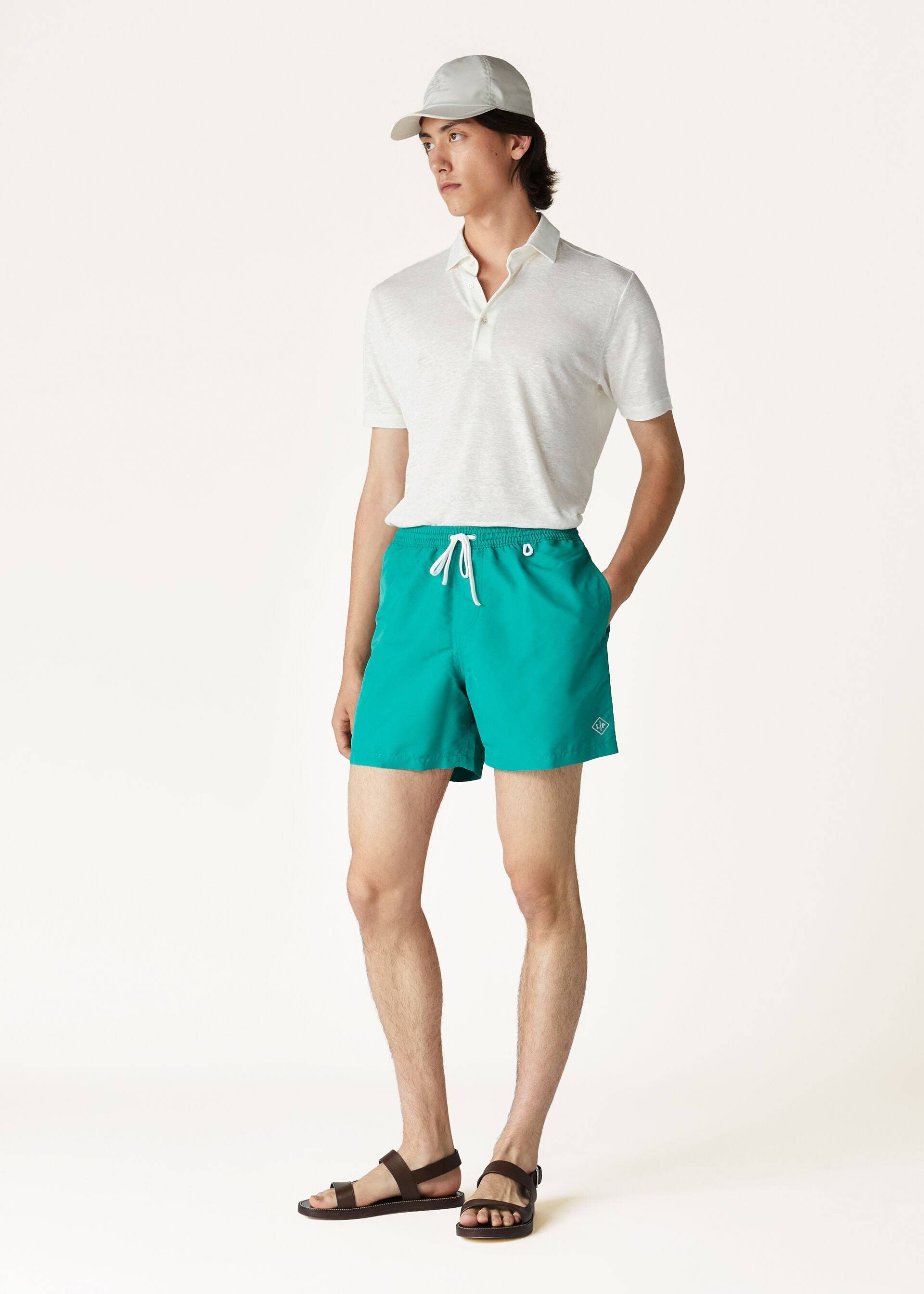 Loro Piana Elastic Waist-edge Beach Shorts In Porcelain Green