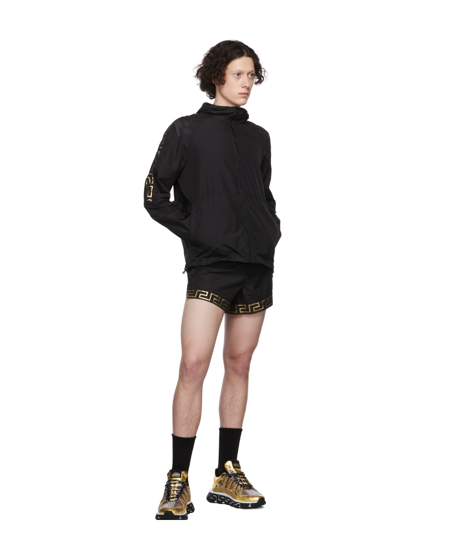 Versace La Greca-print Zip-fastening Hoodie In Black
