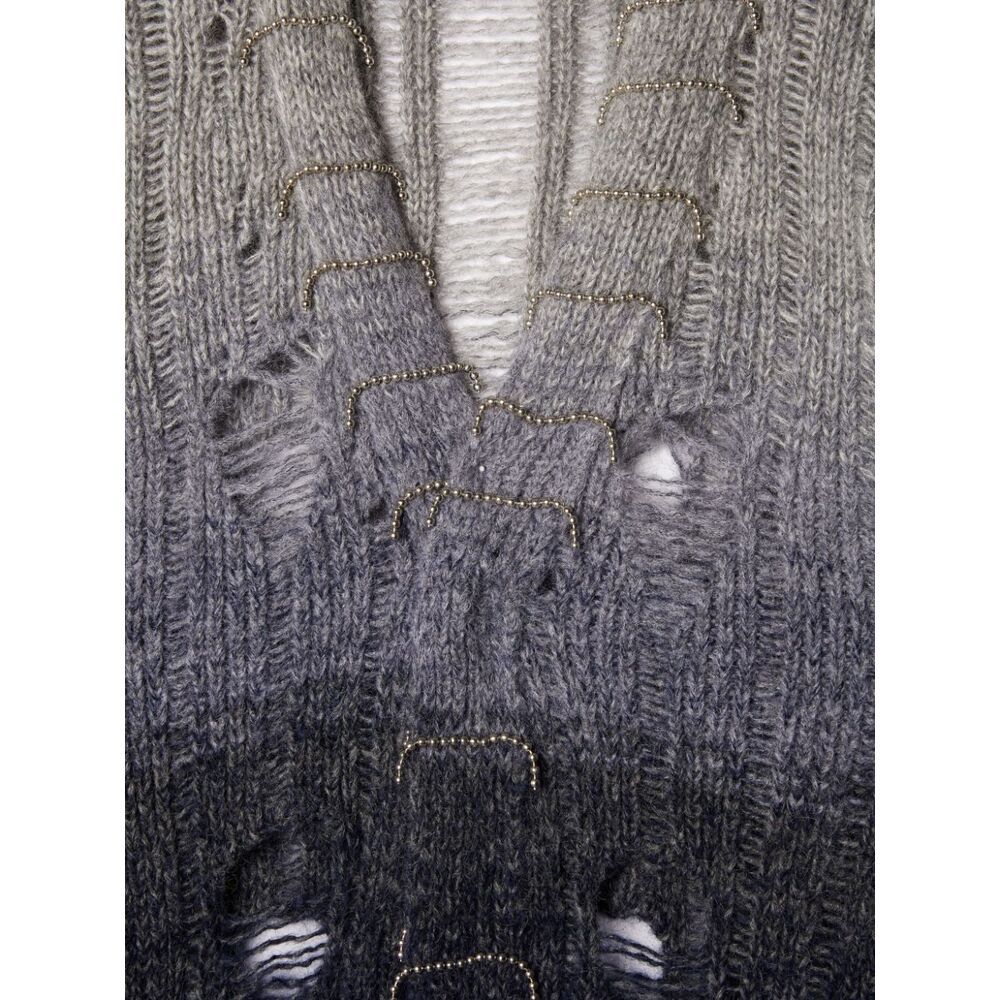 Off-white Distressed Effect Wool Cardigan With Beads Detail In Black