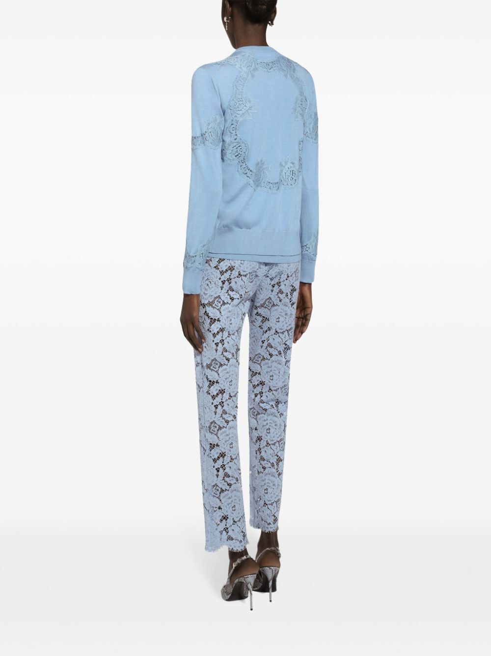 Dolce & Gabbana Light Blue Embroidered Lace Trousers In Blue